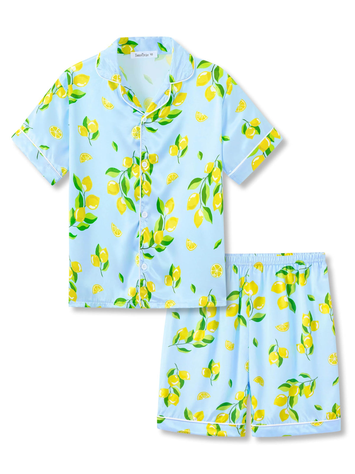 Beezizac Girls Pajamas Satin Silky Coat Style Short Sleeve Set Size 6-16