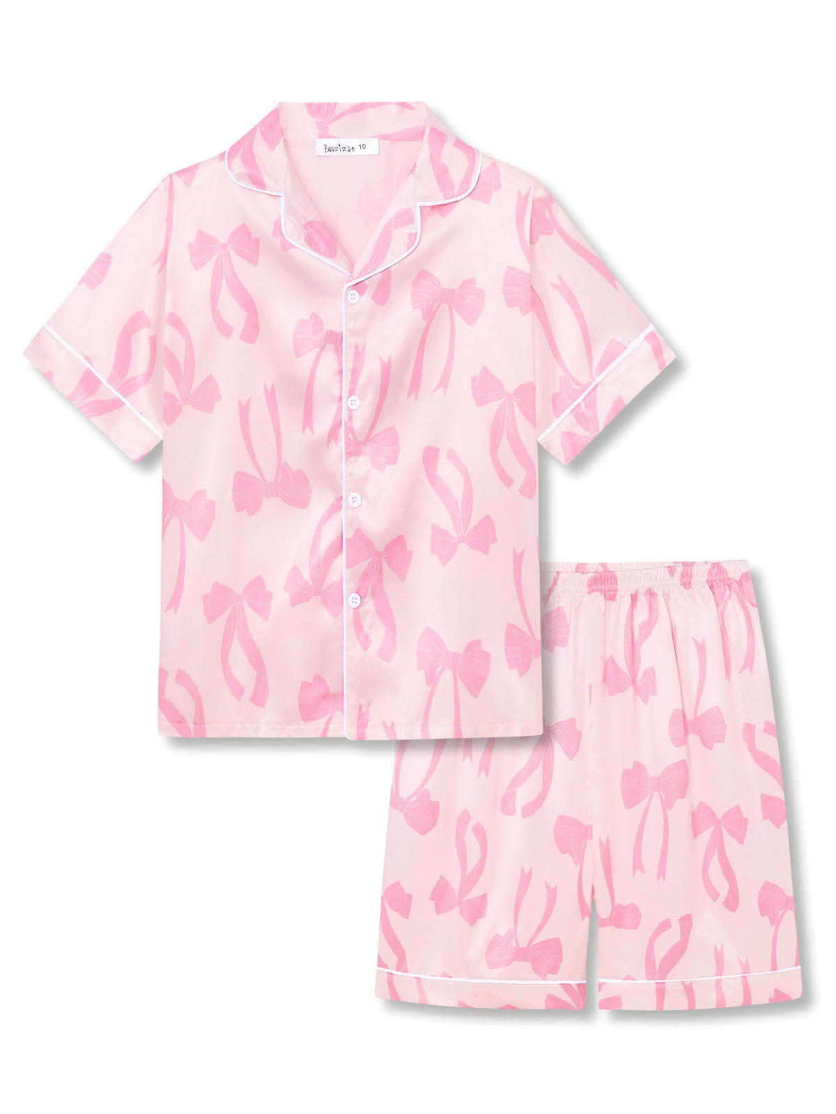 Beezizac Girls Pajamas Satin Silky Coat Style Short Sleeve Set Size 6-16