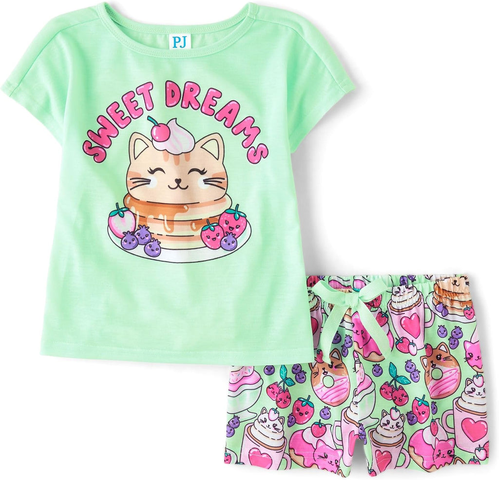 The Children's Place Girls' Short Sleeve Top and Shorts,2 Piece Pajama Set
