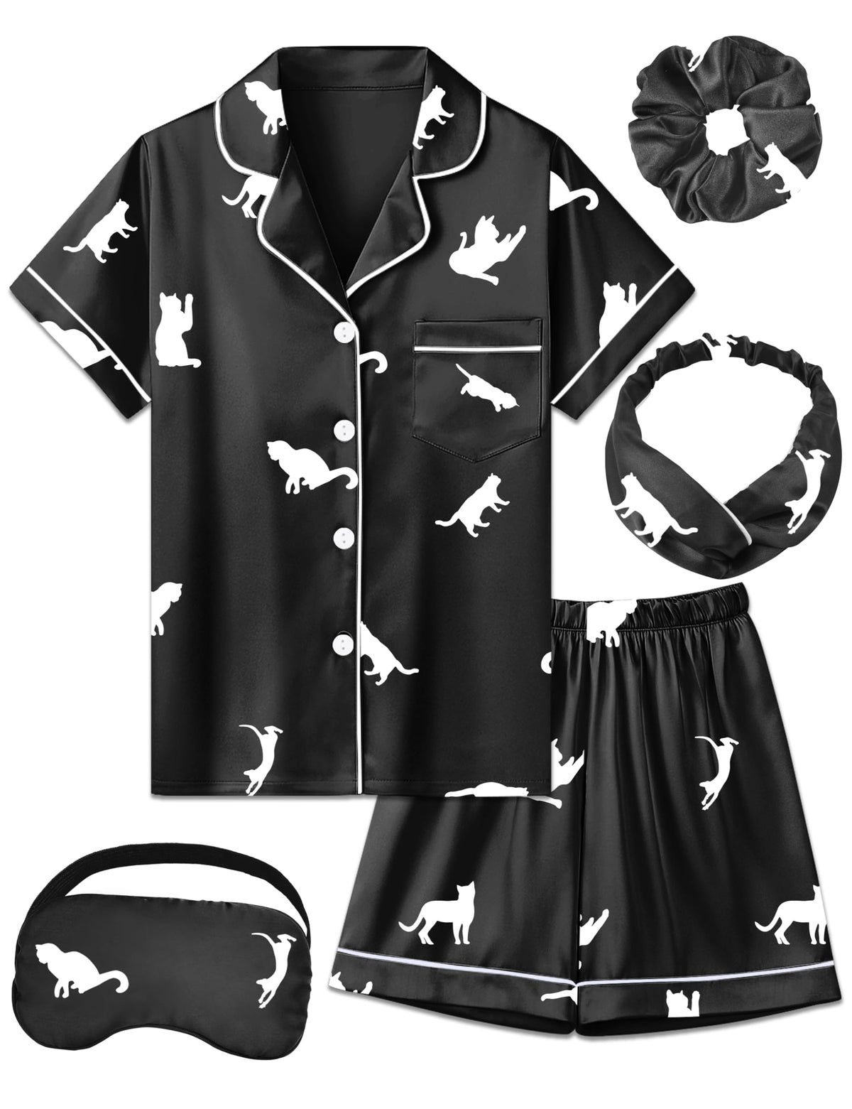 Kids Silk Pajamas Girls Satin Pajama Set Button Down Pjs Set 5-12Y