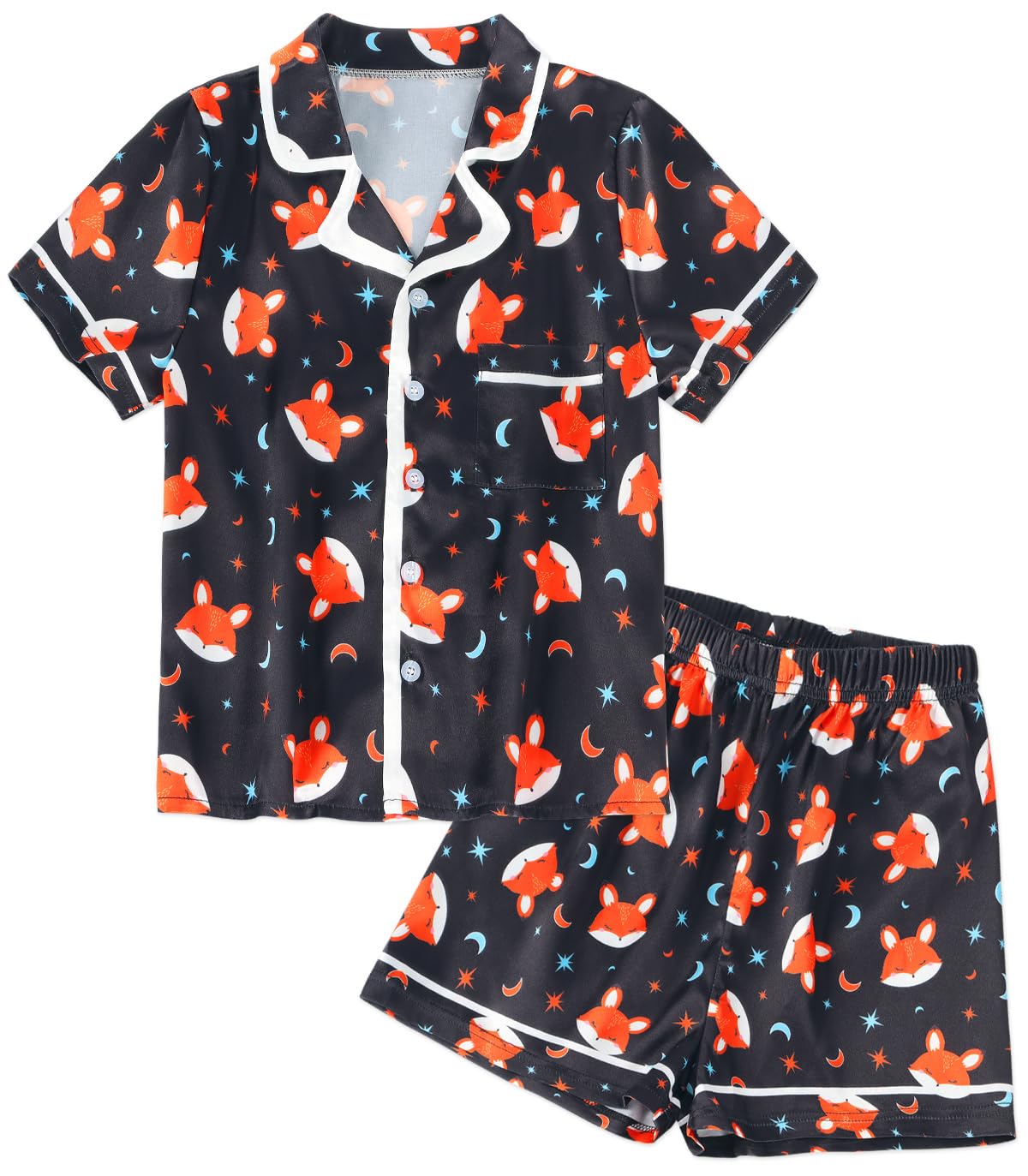 Girls Pajamas Set Silk Satin Pajama Kids Butoon Down Sleepwear Nightwear