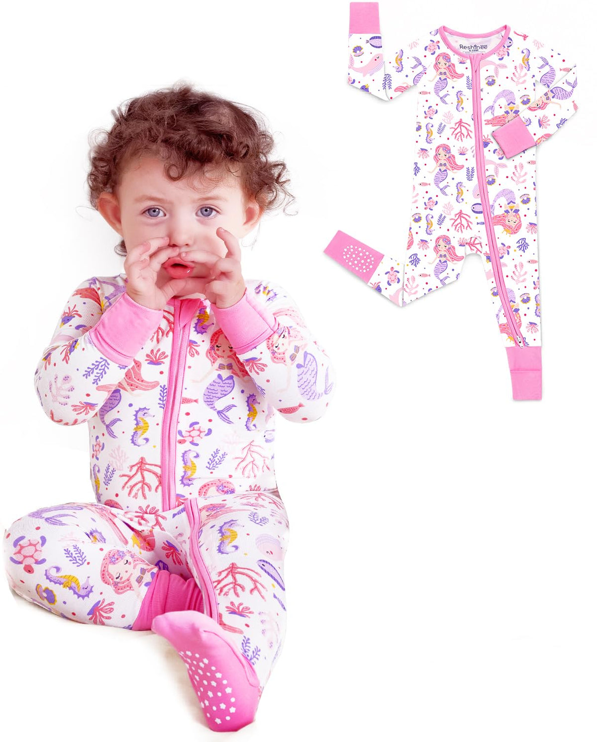 babee Reshinee Viscose derived from bamboo Baby Pajamas Convertible Footie Sleepers for Baby Girl 2-Way Zipper Onesies 0-24M