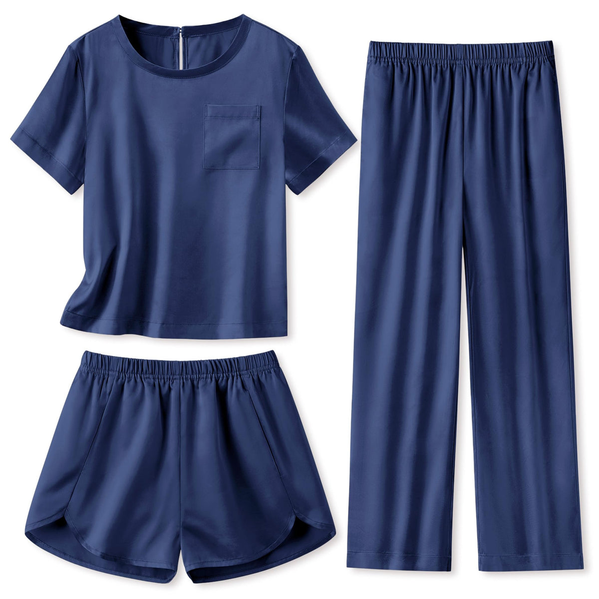 Arshiner Silky Girls Pajamas 3 Pcs Satin Short Sleeve Pjs Sleepwear Sets