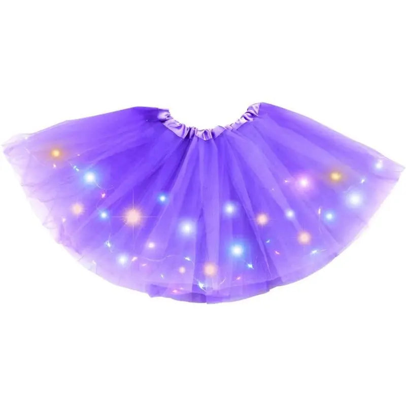 Girls' LED Light-Up Tulle Ruffle Frill Princess Skirt - 100% Soft Polyester A-Line Mini, Elastic Band, On-Off Switch, Dance Party Ballet Costume, Indoor-Outdoor, Birthday Gift for Ages 2-8