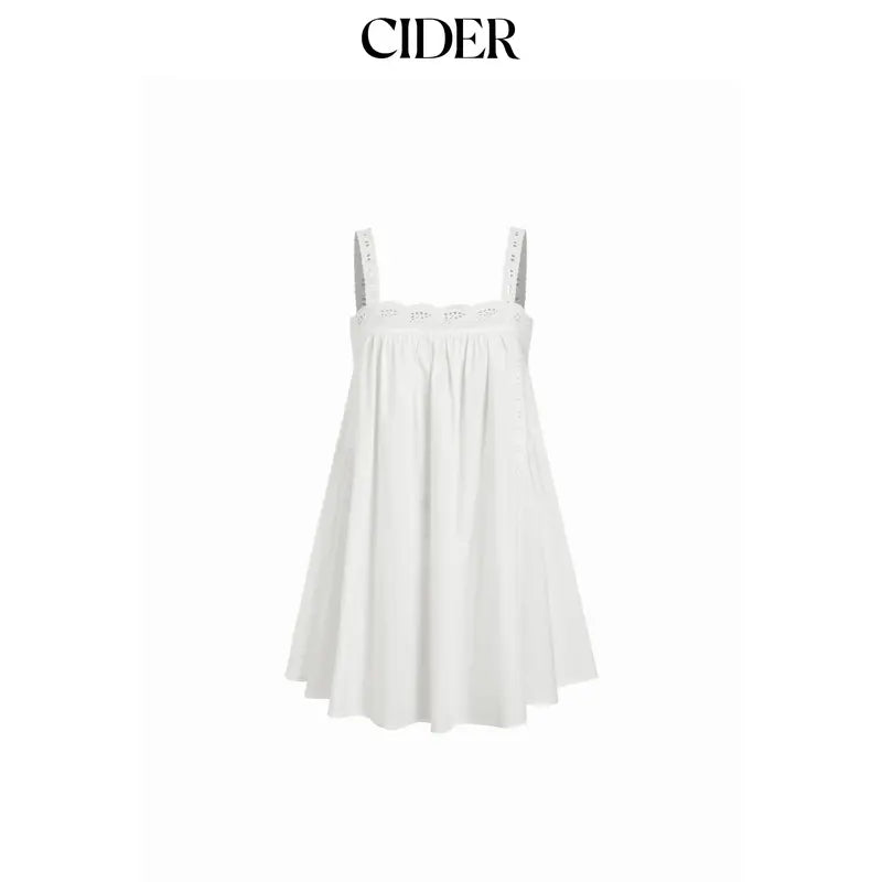 Cider Cotton Square Neck  Eyelet Smock Mini Nightdress