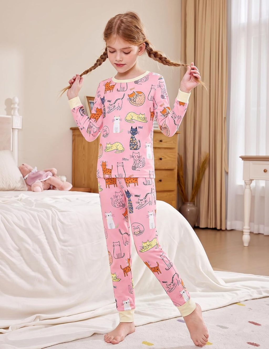 Arshiner Girls Pajamas Cute Snug Fit Long Sleeve Pjs Set Kids Sleepwear