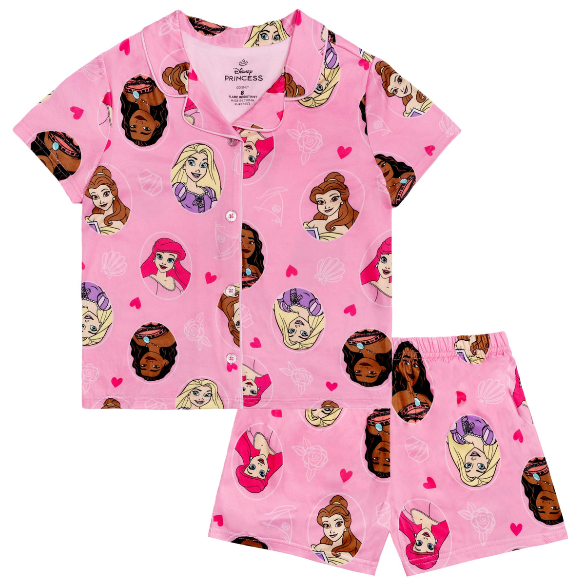 Disney Minnie Mouse Girls' 2-Piece Loose-fit Button Down Matching Pajama Set, Soft & Cute for Kids