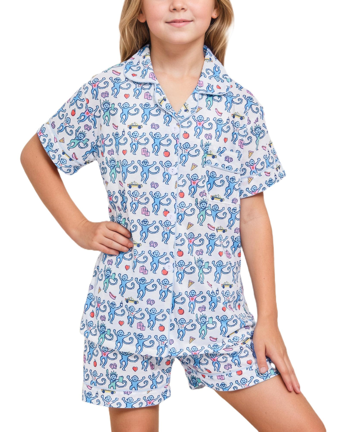 Girls Pajamas Sets, Kids Monkey Button Down Sleepover Loungewear