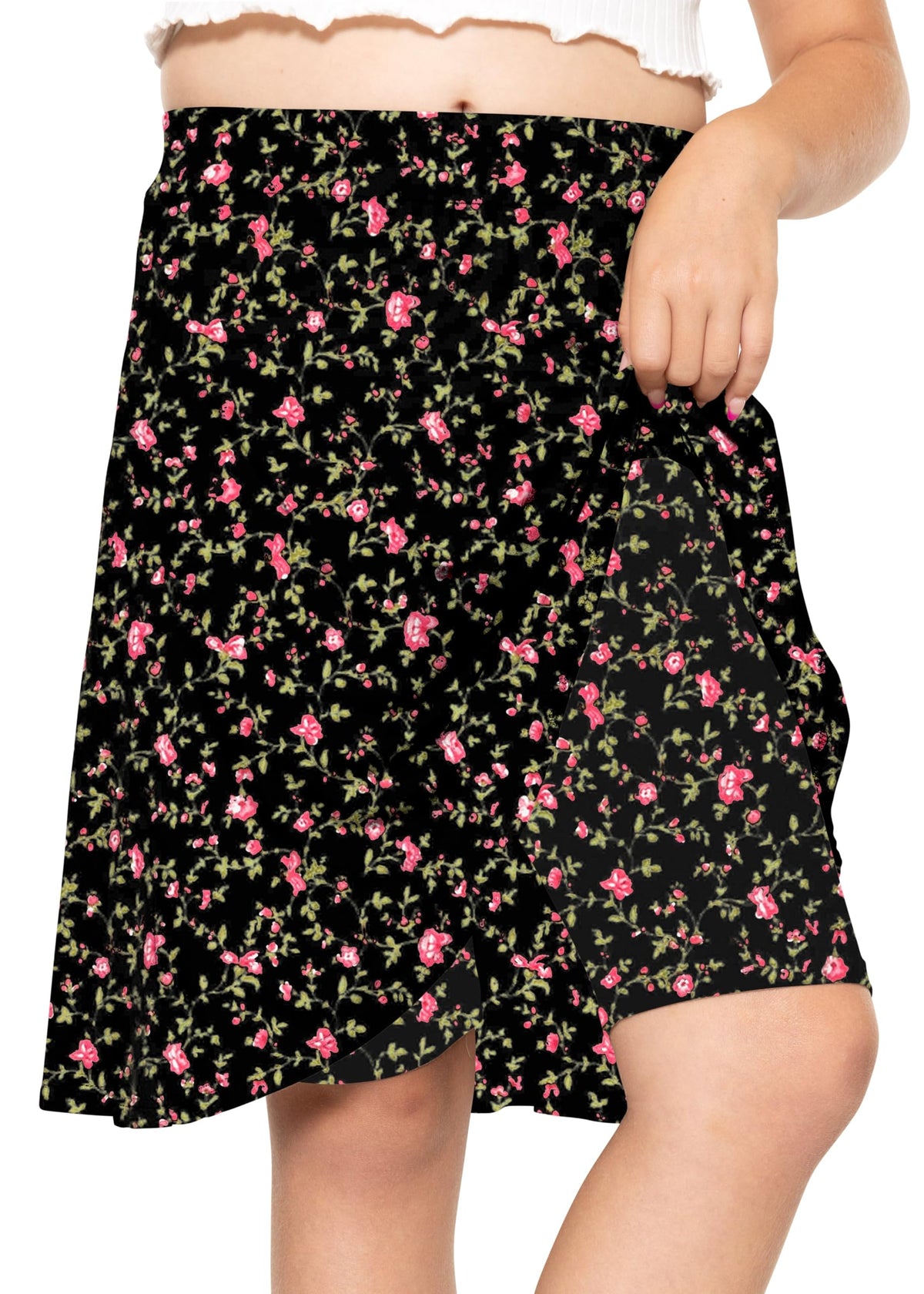 STRETCH IS COMFORT Girls Knee Length A-line Skirt with Built-in Shorts or Leggings