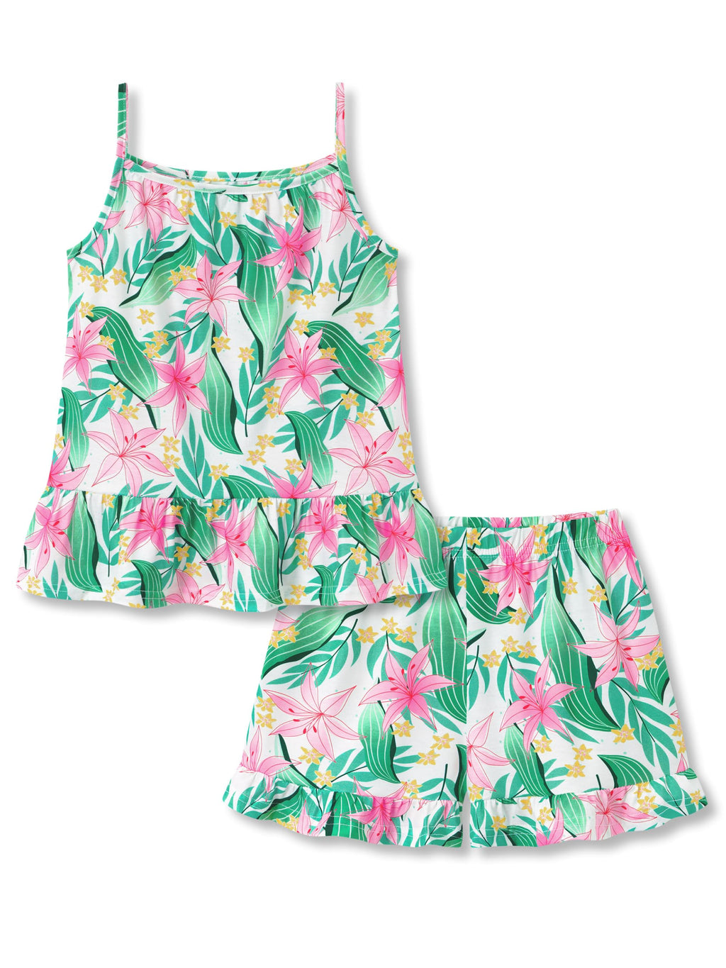 Topgal Girls Ruffle Hem Pajamas, 2PC Tank Top and Shorts, Sizes 6-18