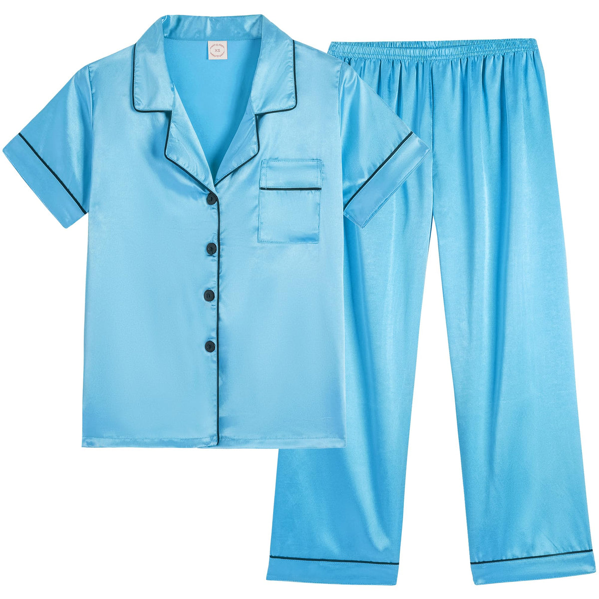 Vopmocld Button Down Satin Pajamas Kids Short Sleeve Long Pant Silky Pyjama
