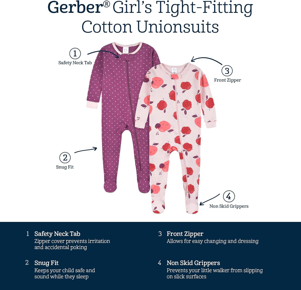 Gerber Baby Girls 2-Pack Footed Pajamas