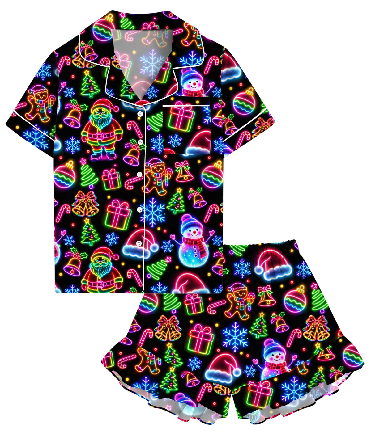 UNIFACO Girls Silk Satin Pajama Set, Short Sleeve Button Down PJs