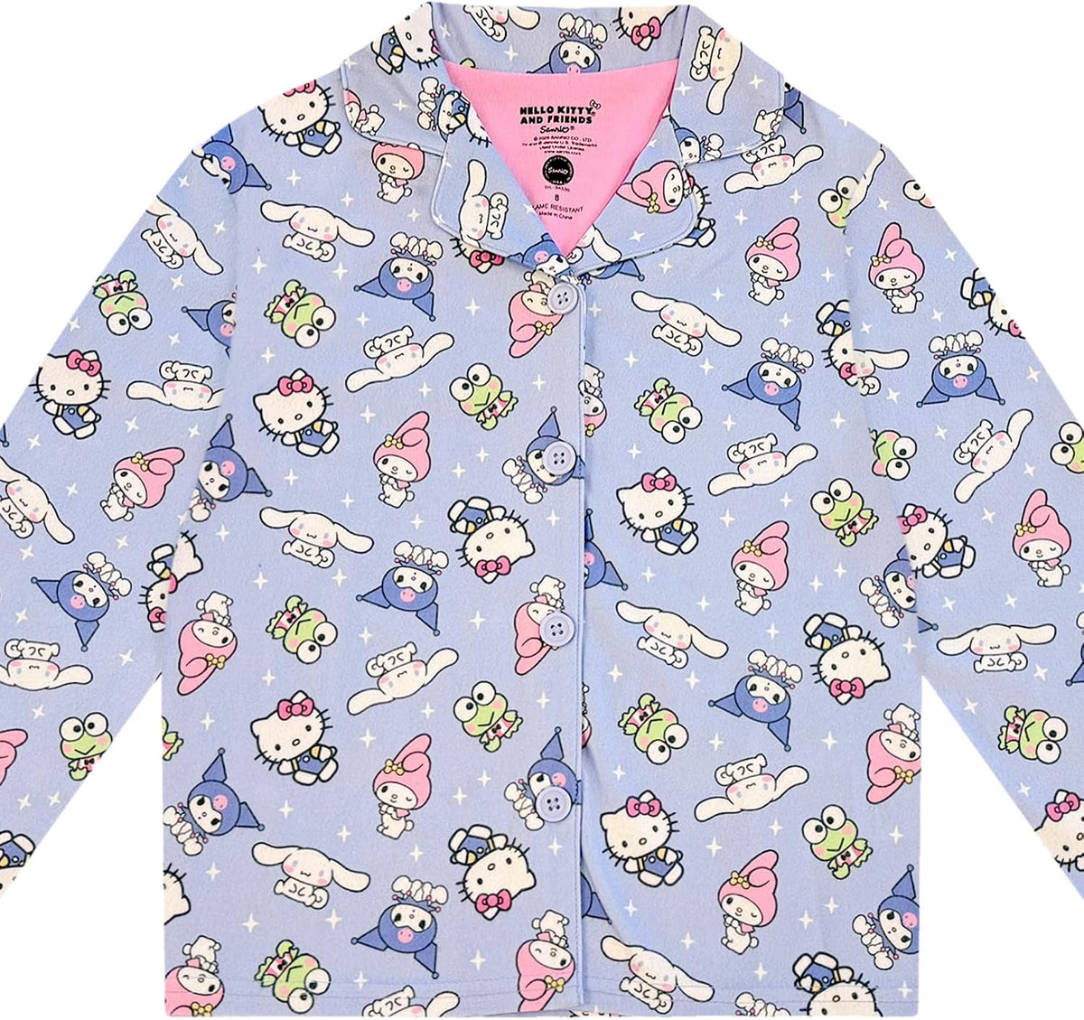Hello Kitty and Friends Girls Pajama Set - 2 Piece Cozy Girls Pjs Button Down Long Sleeve & Pants For Kids - Official Product