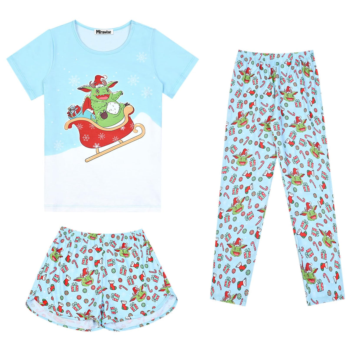 Mirawise Girls 3 Pc Pajamas Sleepwear Cotton Pjs Clothes Set 4-13 Years
