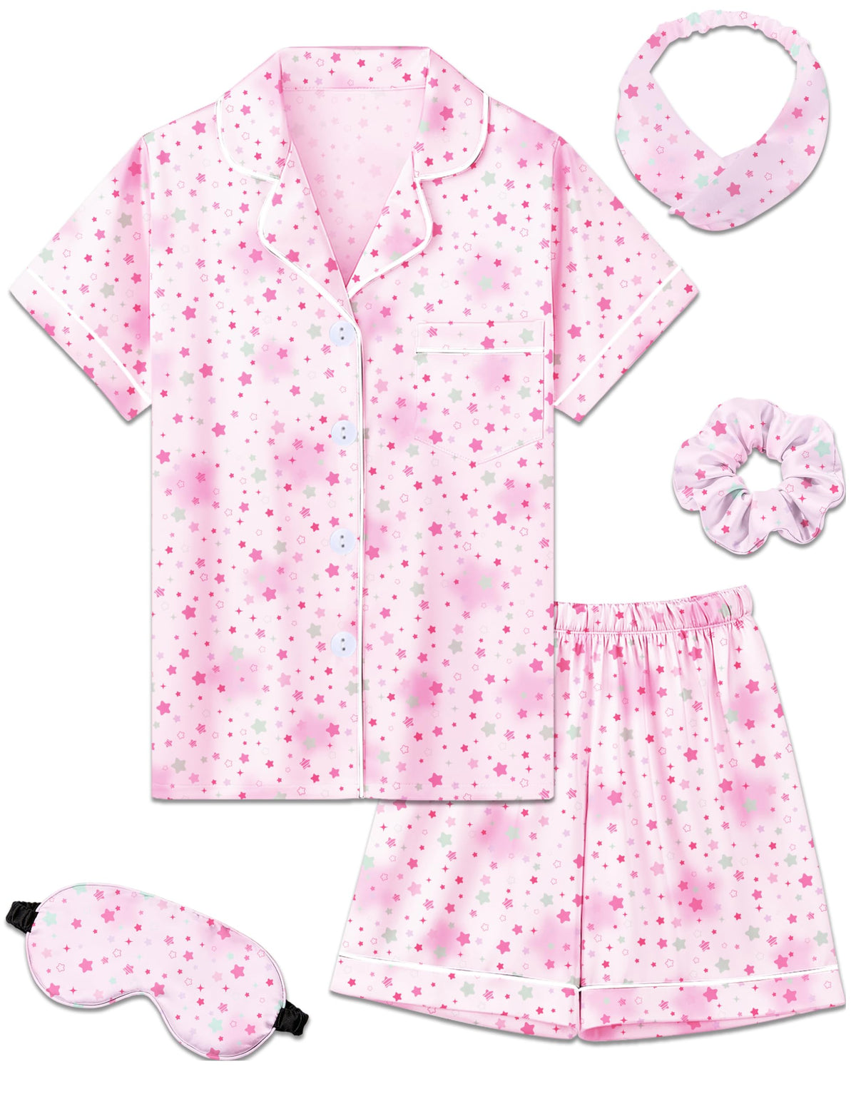 Kids Silk Pajamas Girls Satin Pajama Set Button Down Pjs Set 5-12Y