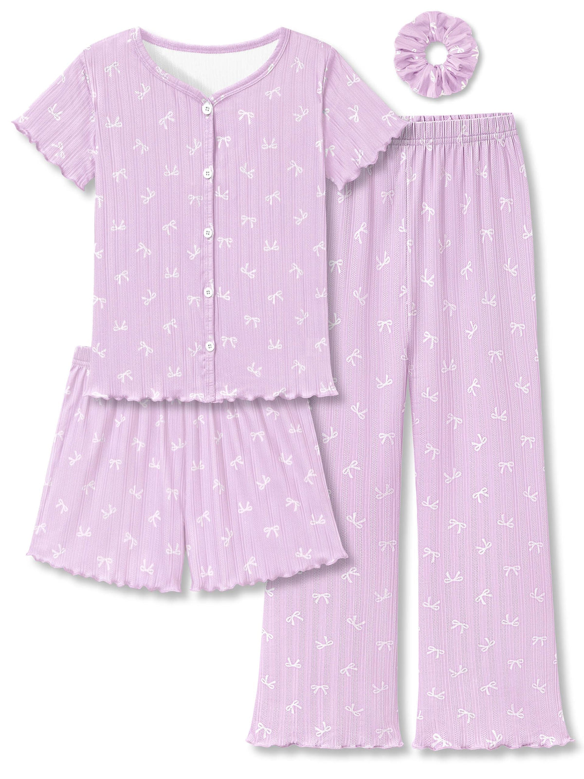 Beezizac 4-pc Girls Pointelle Pajamas, Flared Wide-Leg Pants, Sizes 6-18