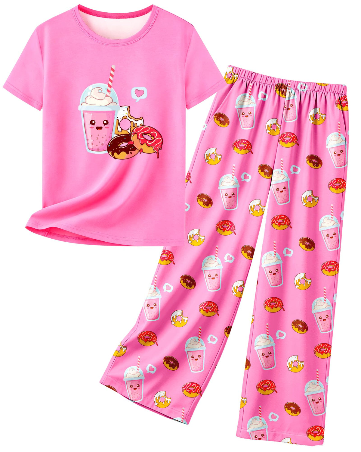 Girls Pajamas Short Sleeve Pants Pjs for Big Girls Sleepwear Kids Clothes Sets Cute Soft Loungewear Size 7-14