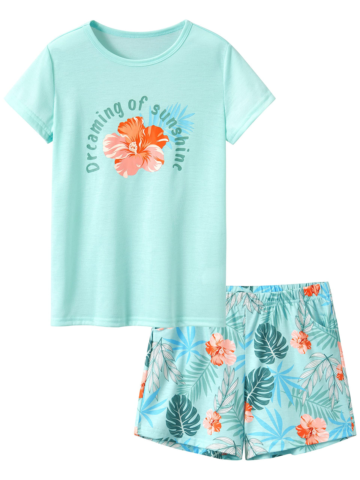 Beezizac Girls Pajamas Neon Tie Dye Spiral Capybara Smiling Face Print T-shirt & Shorts 2-Piece Soft PJ Set Size 6-18