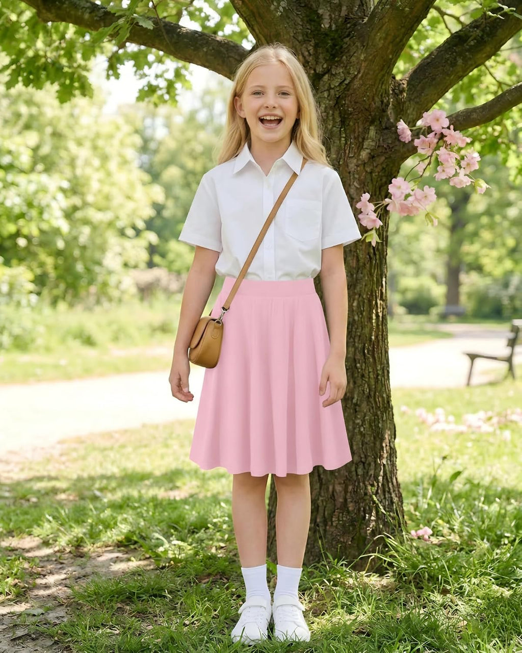Girls Knee Length Skirt : Aline Pleated Skirt Built-in Shorts or Leggings Basic Skorts Size 6-14Y