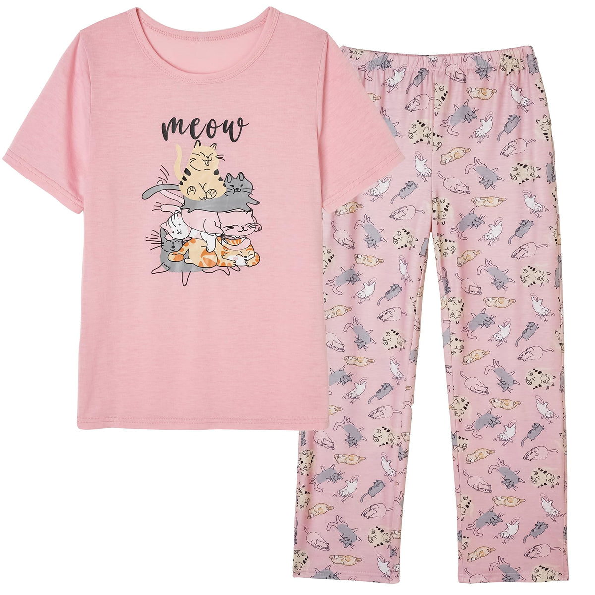 Vopmocld Big Girls' Short Sleeve Long Pant Pajama Sets 2PCS Teens Sleepwear