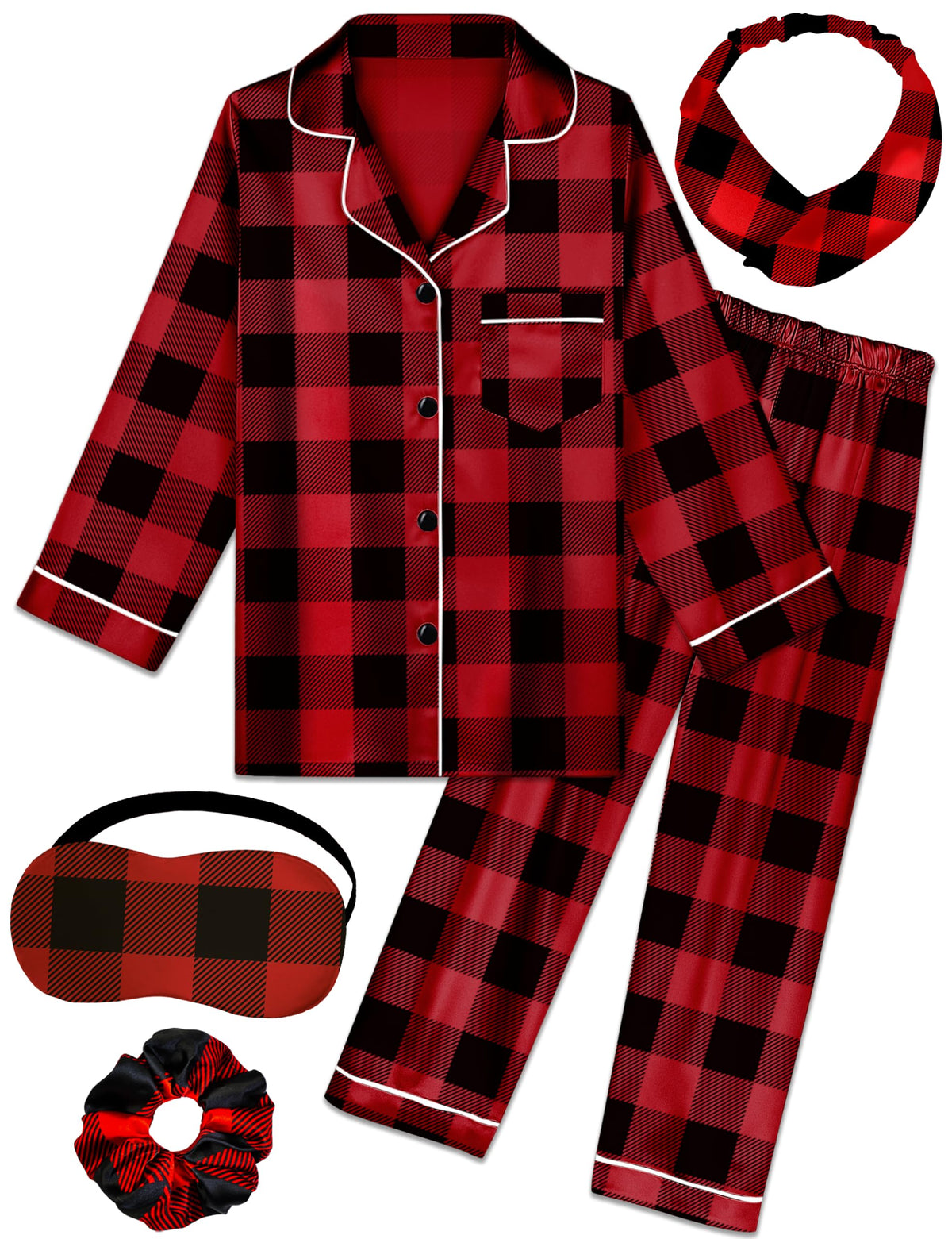 Kids Silk Pajamas Girls Satin Pajama Set Button Down Pjs Set 5-12Y