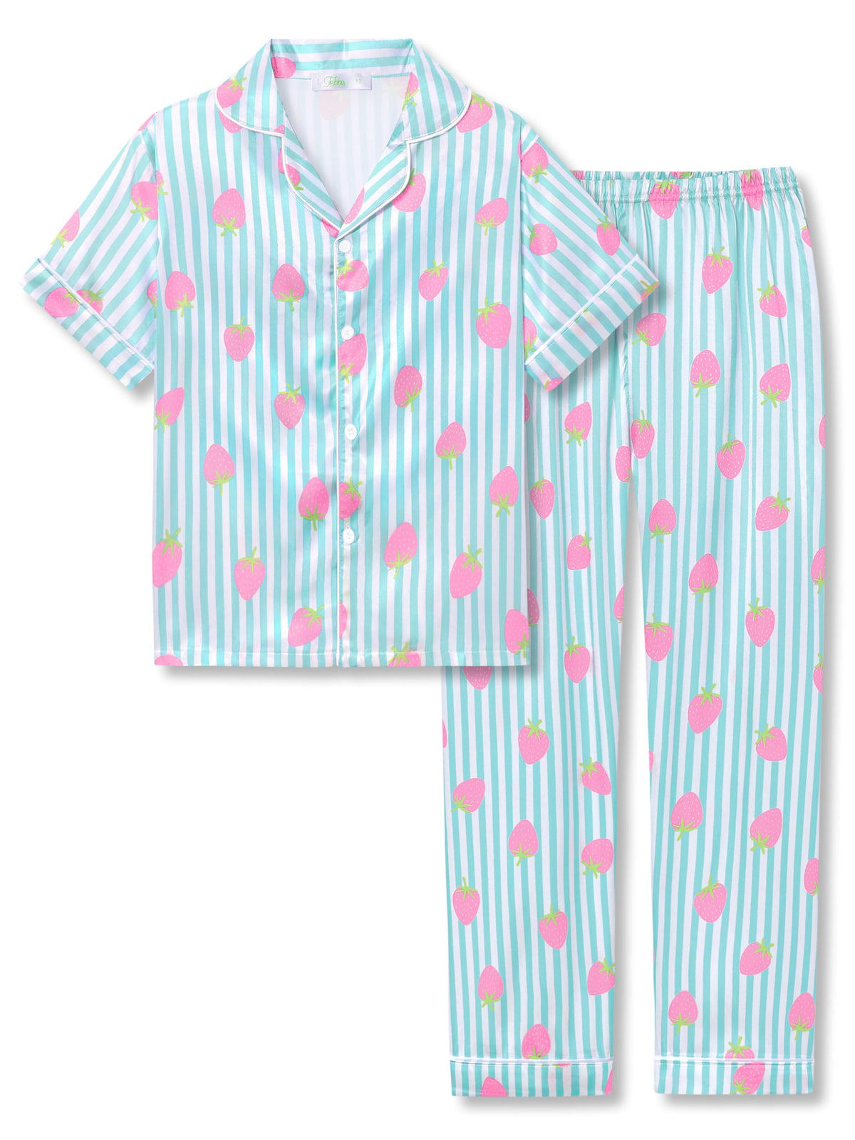 Tebbis Girls Silky Satin Pajamas Button-Up Top And Pants Size 6/7-16