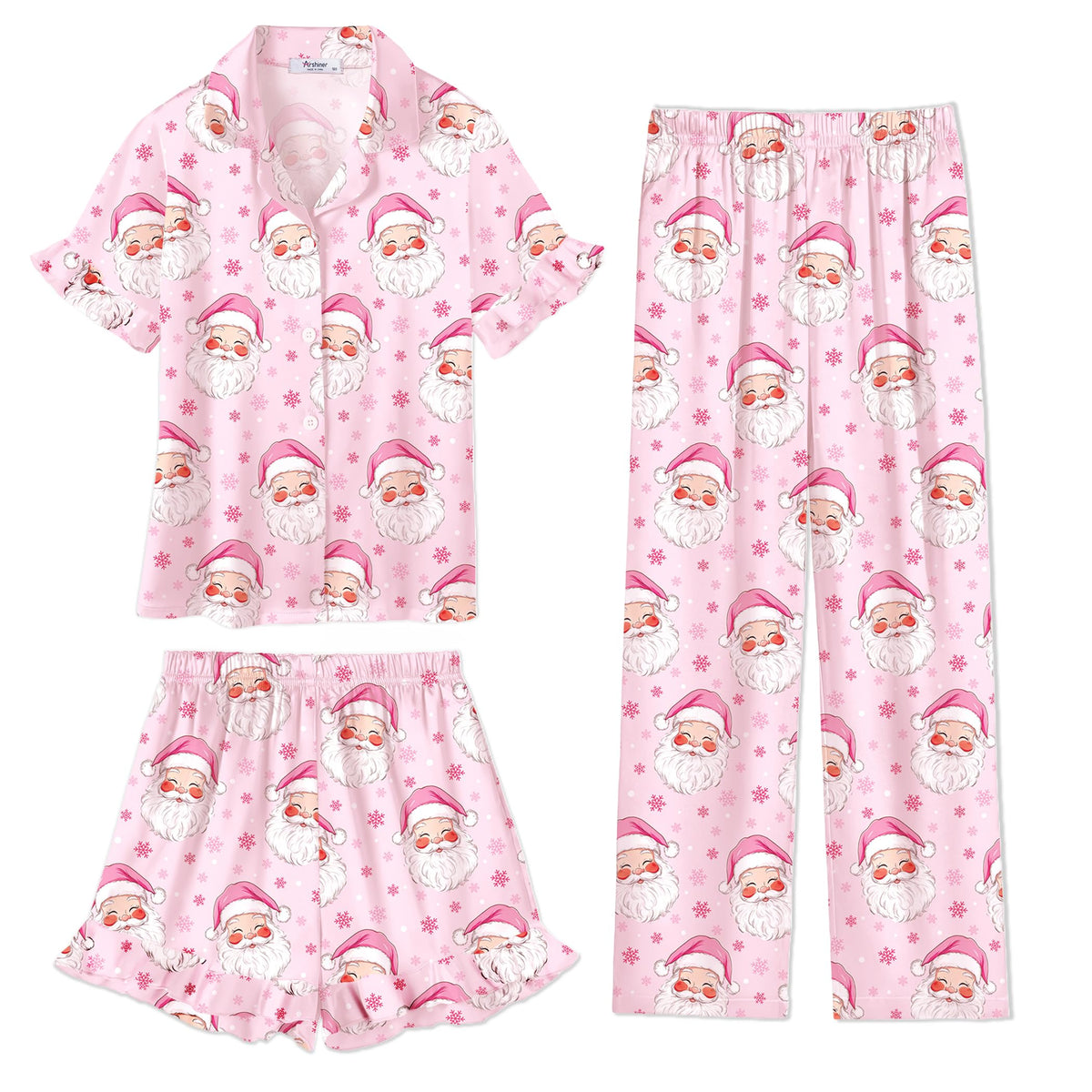 Arshiner Girls Pajamas Sets 3 Piece Satin Pjs Short Sleeve Silky Sleepwear