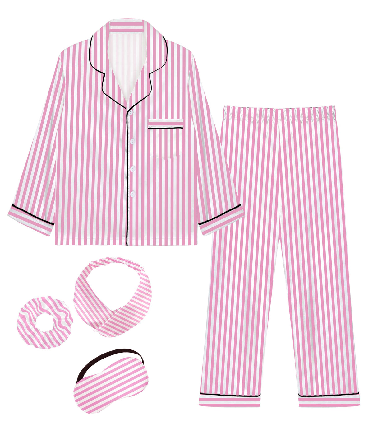 SEALINF Satin Girl Pajama Set Silk Pajamas for Girls With Eyemask 2 Pcs Button-up Sleepwear Kid Pjs Nightwear