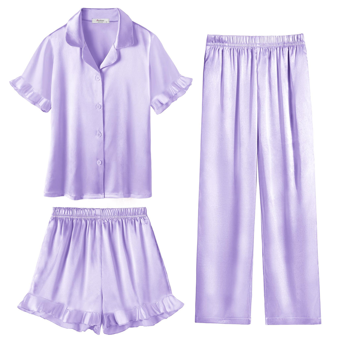 Arshiner Girls Pajamas Sets 3 Piece Satin Pjs Short Sleeve Silky Sleepwear