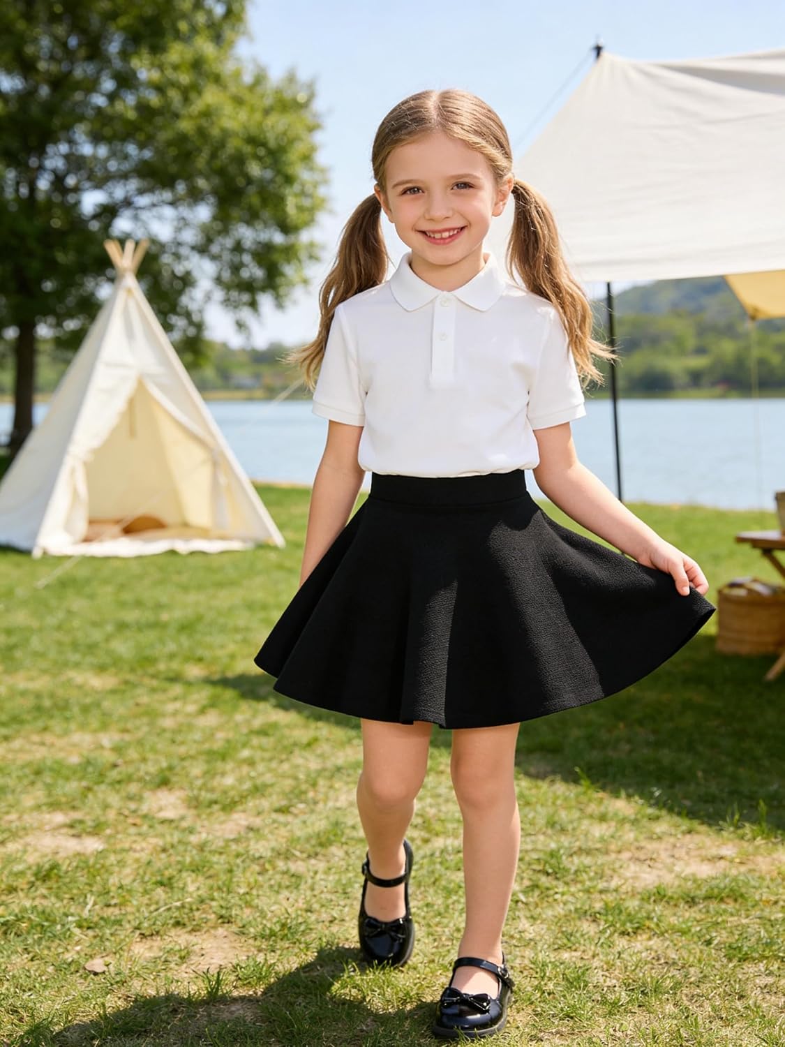 Girls Solid Skater Skirt High Waist Flared A-Line Mini Casual Skirt