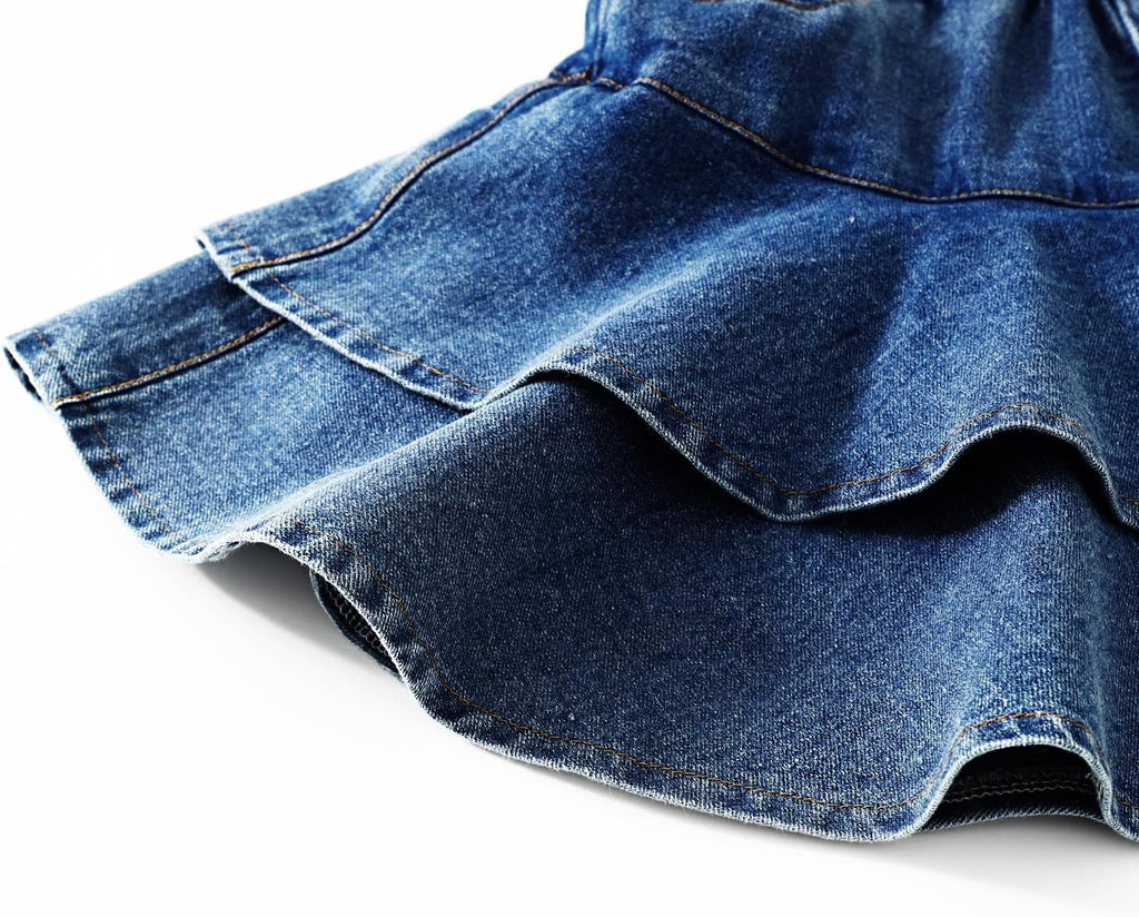 3-13Y Girls' Elastic Denim Skort, Mini Flared Pleated with Built-in Shorts