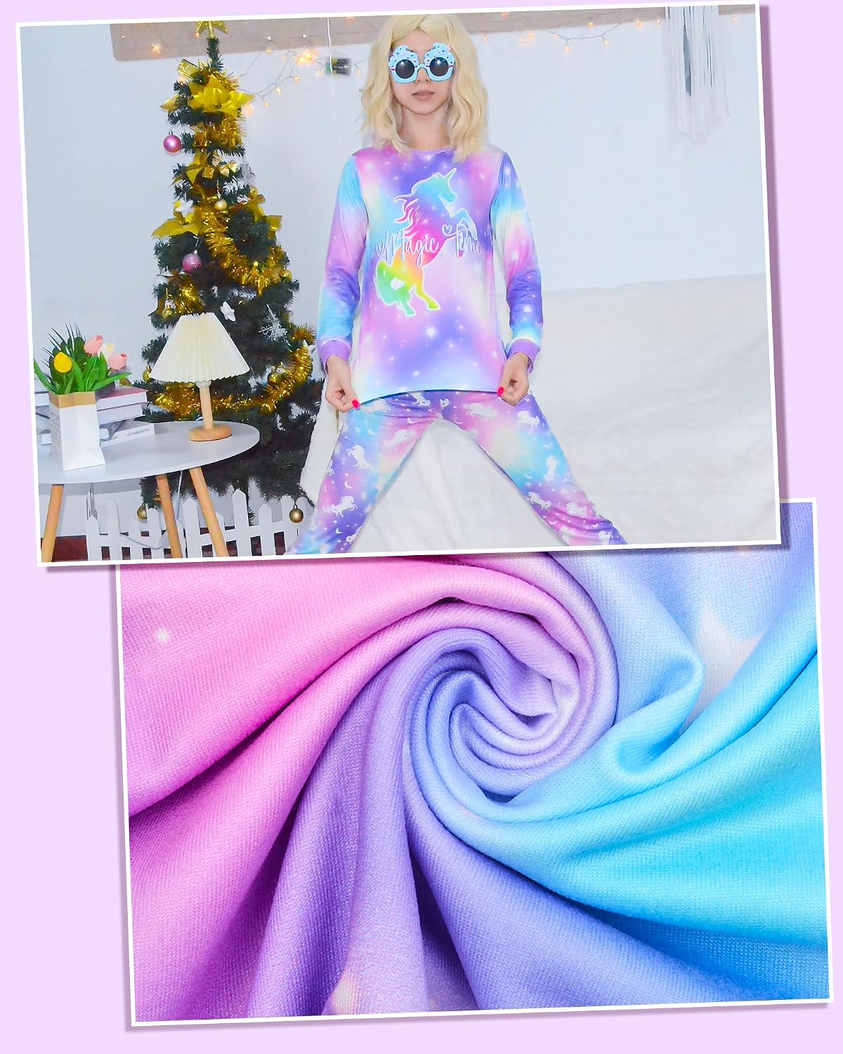 Sylfairy Girls Pajamas Set Sleepwear Rainbow Unicorn Pjs Toddler Long Sleeve Jammies Kids Sleepwear 3-12 Years