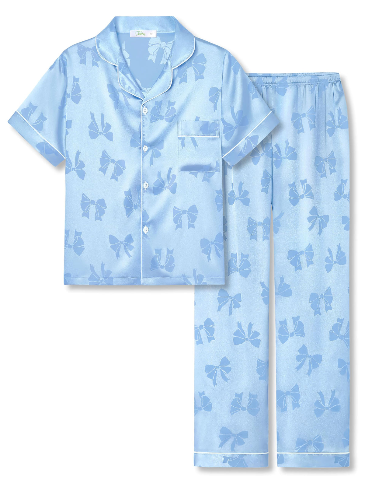 Tebbis Girls Silky Satin Pajamas Button-Up Top And Pants Size 6/7-16