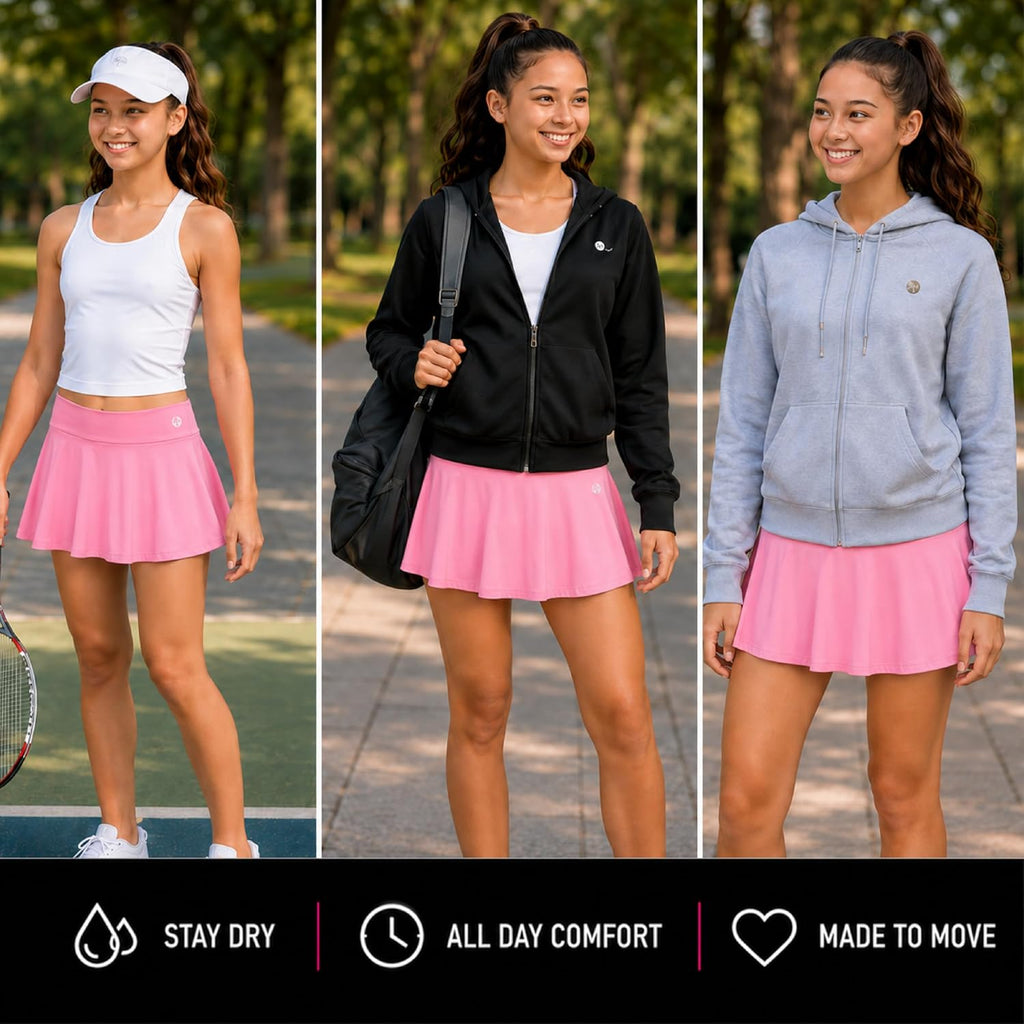 RBX Girls 2 Pack Pleated Skort, Tennis Golf Skirt, Bike Short Lining, 7-16