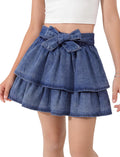 PATPAT Girls Denim Skirt Elastic Waist Jean Skort with Shorts Underneath