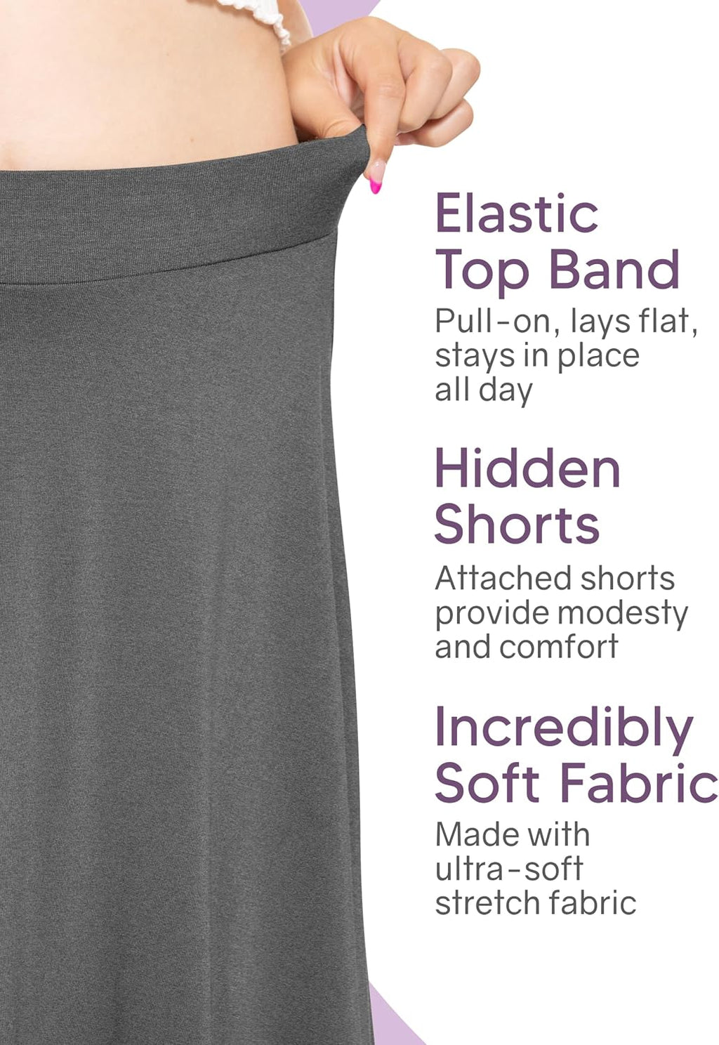 STRETCH IS COMFORT Girls Knee Length A-line Skirt with Built-in Shorts or Leggings