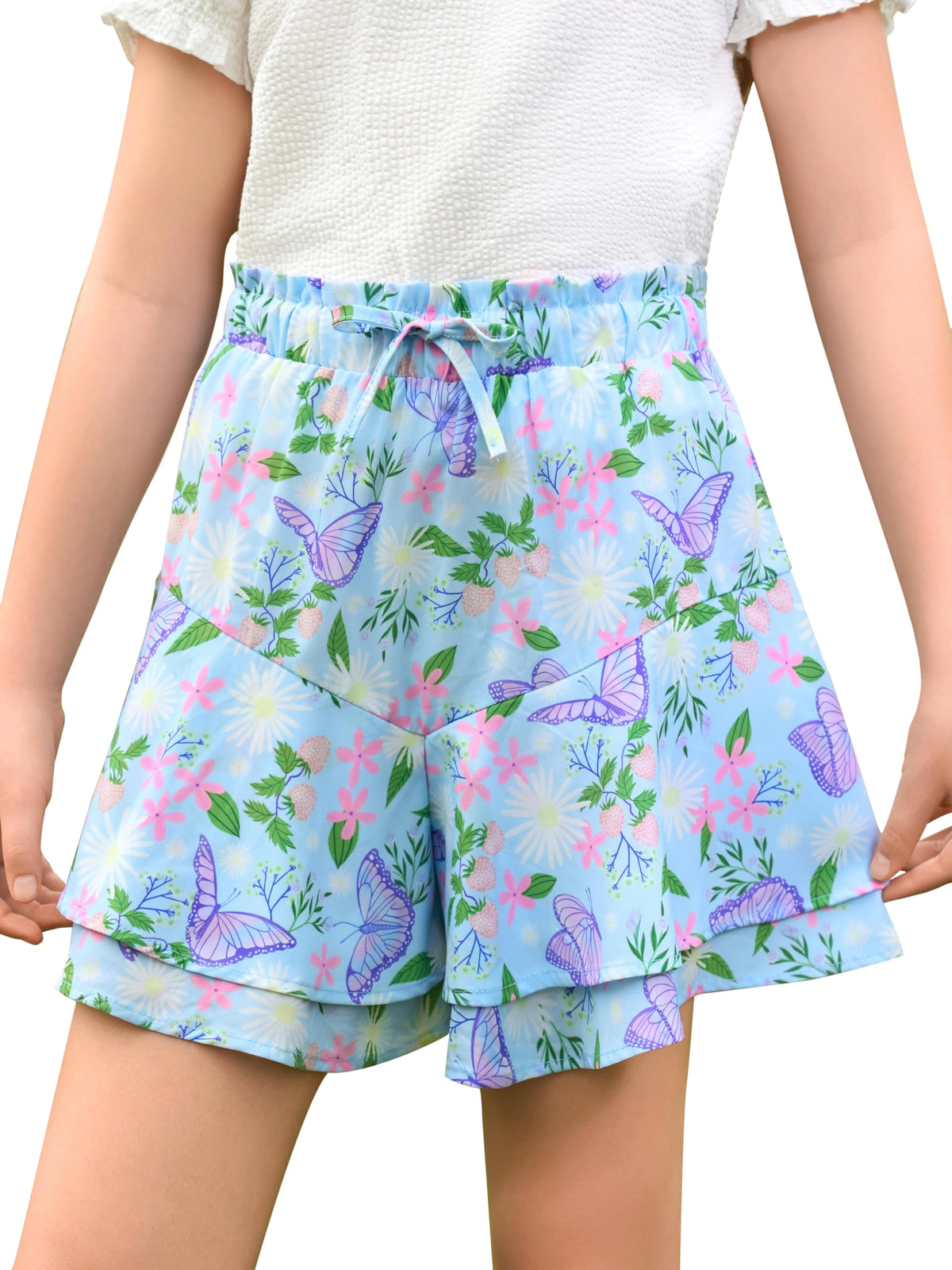 Haloumoning Girls Floral Skirts Kids Fashion Ruffle Flowy Shorts 5-14 Years