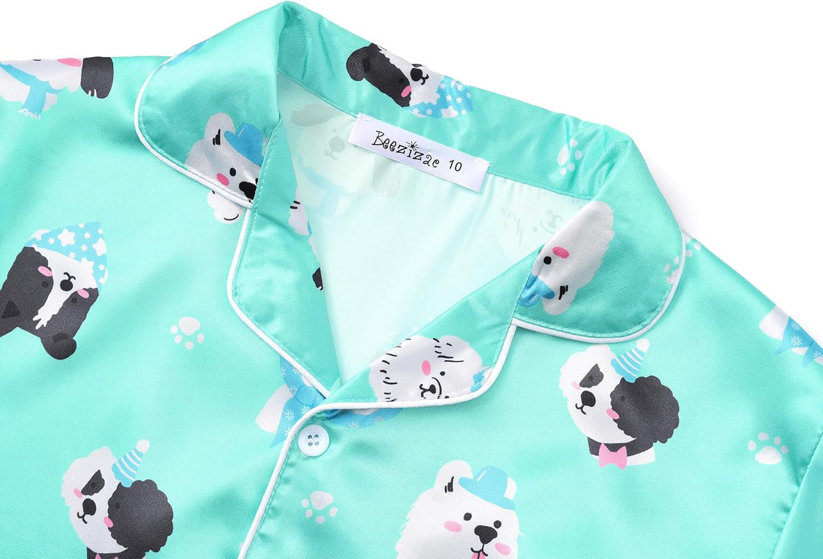 Beezizac Girls Pajamas Satin Silky Coat Style Short Sleeve Set Size 6-16