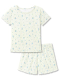 Beezizac Girls Pointelle Pajama Floral Print Short Sleeve Set Sizes 6-18