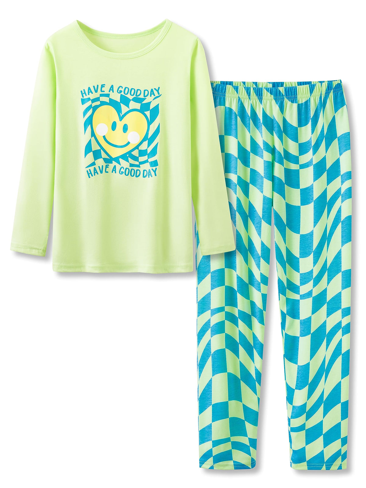 Tebbis Girls' Long Sleeve & Pants Pink Checker Pajamas Size 4T-18