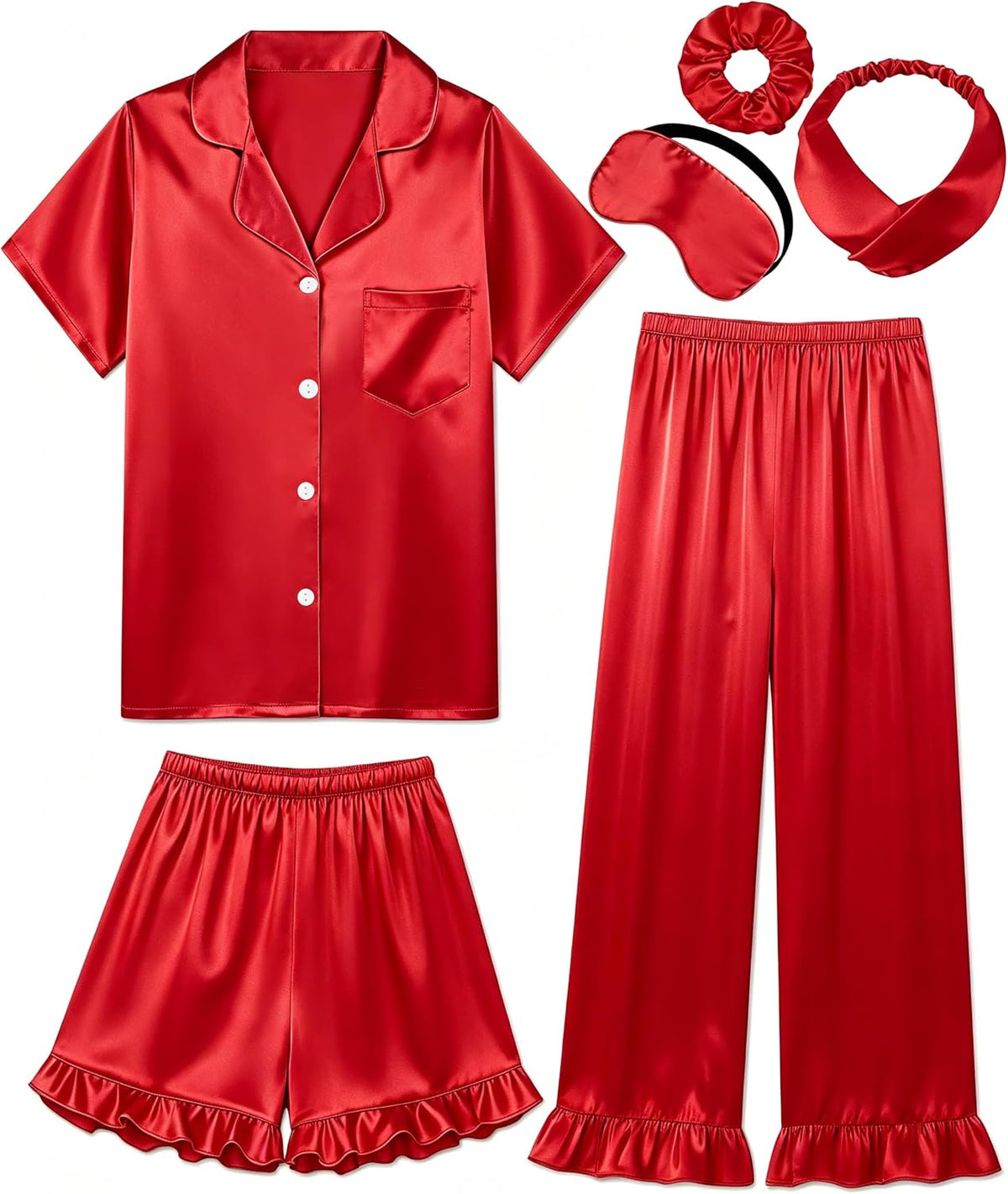 Kids Silk Pajamas Girls Satin Pajamas 3 Pcs Ruffle Girls Pjs Set