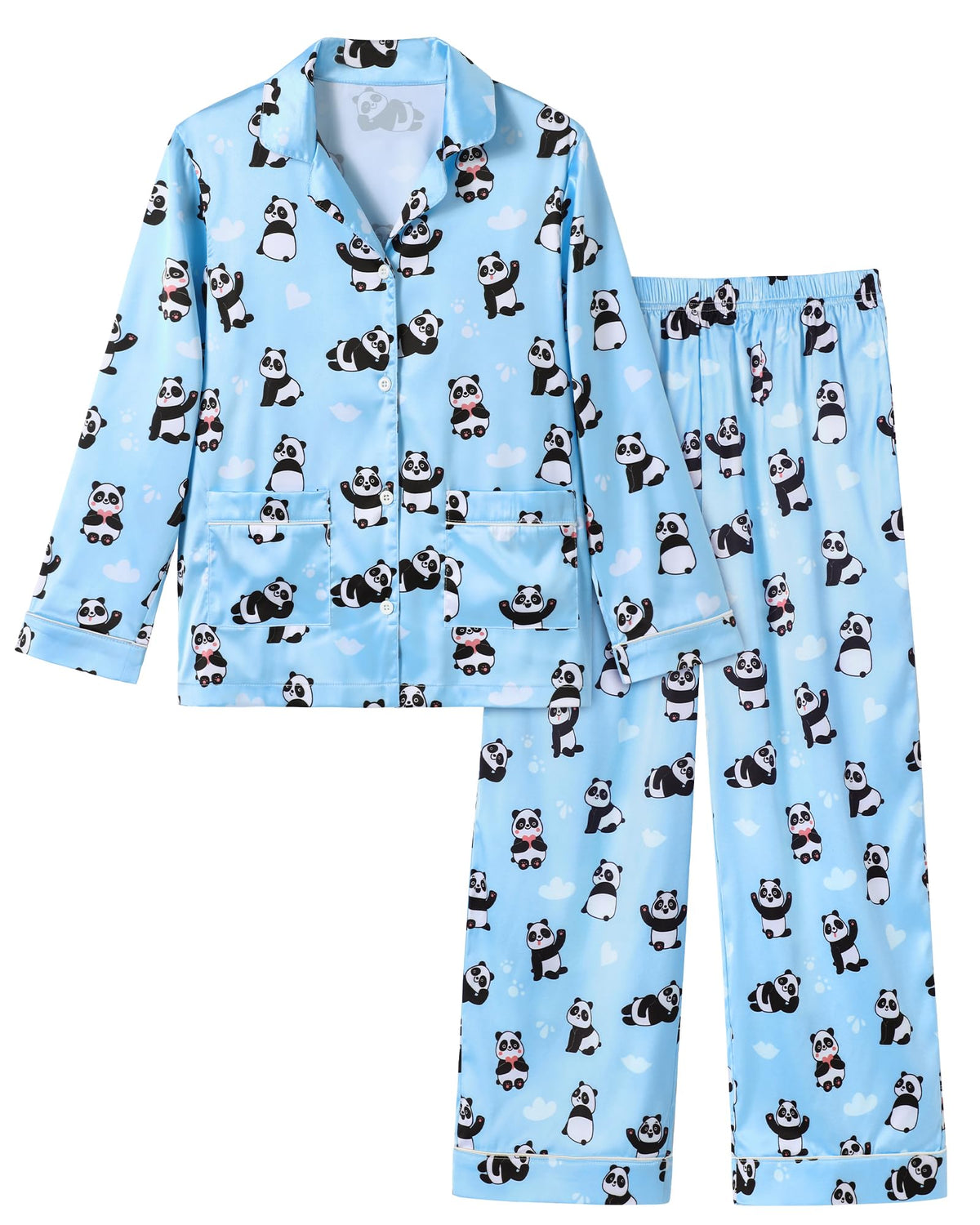 CARETOO Girls Pajama Set Satin Button-Down Long Sleeve Soft Sleepwear 5-14Y