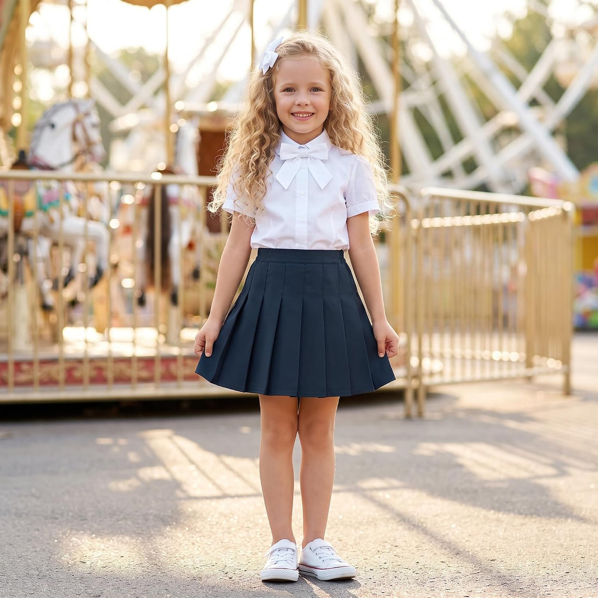 Girls Pleated Skirt Classic Pleated Uniform Skirts with Elastic Waistband School Uniform Tennis Dress with Lining Shorts
