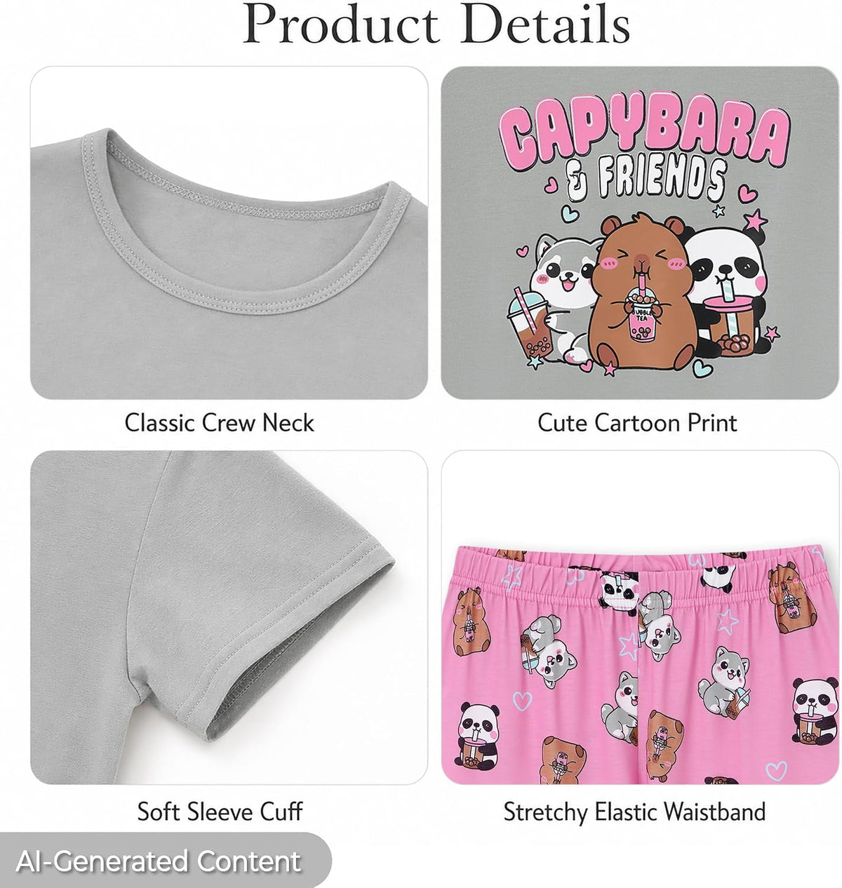 Topgal Girls Short Sleeve Pajamas, 2-Piece Top and Pants, Sizes 6-18