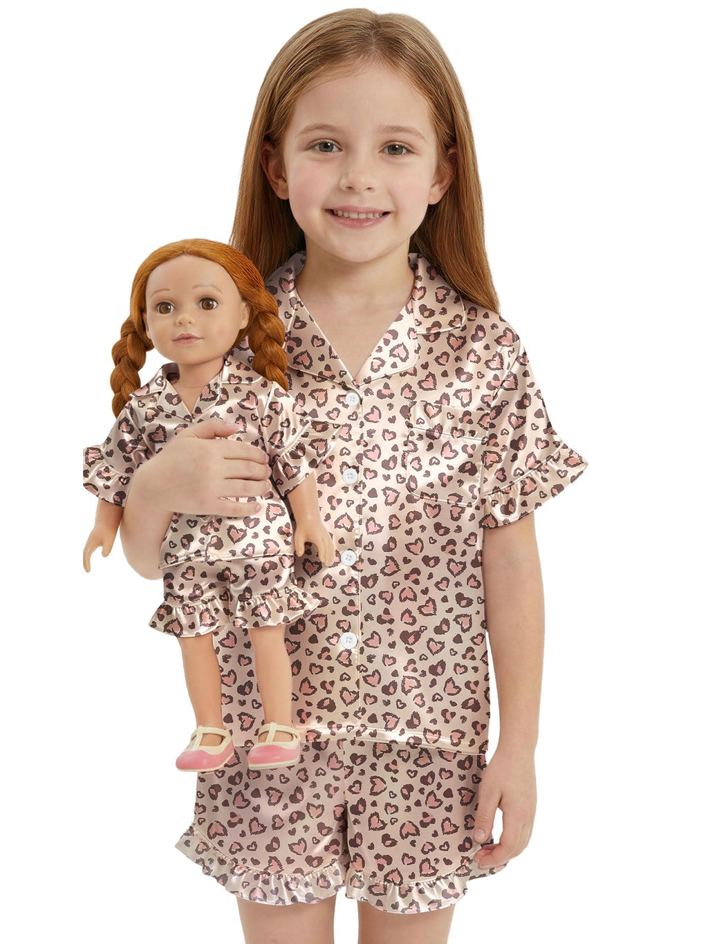 ICOSY Matching Doll and Girls Pajamas, Satin Pjs for 18" Doll and Kid 3-10Y