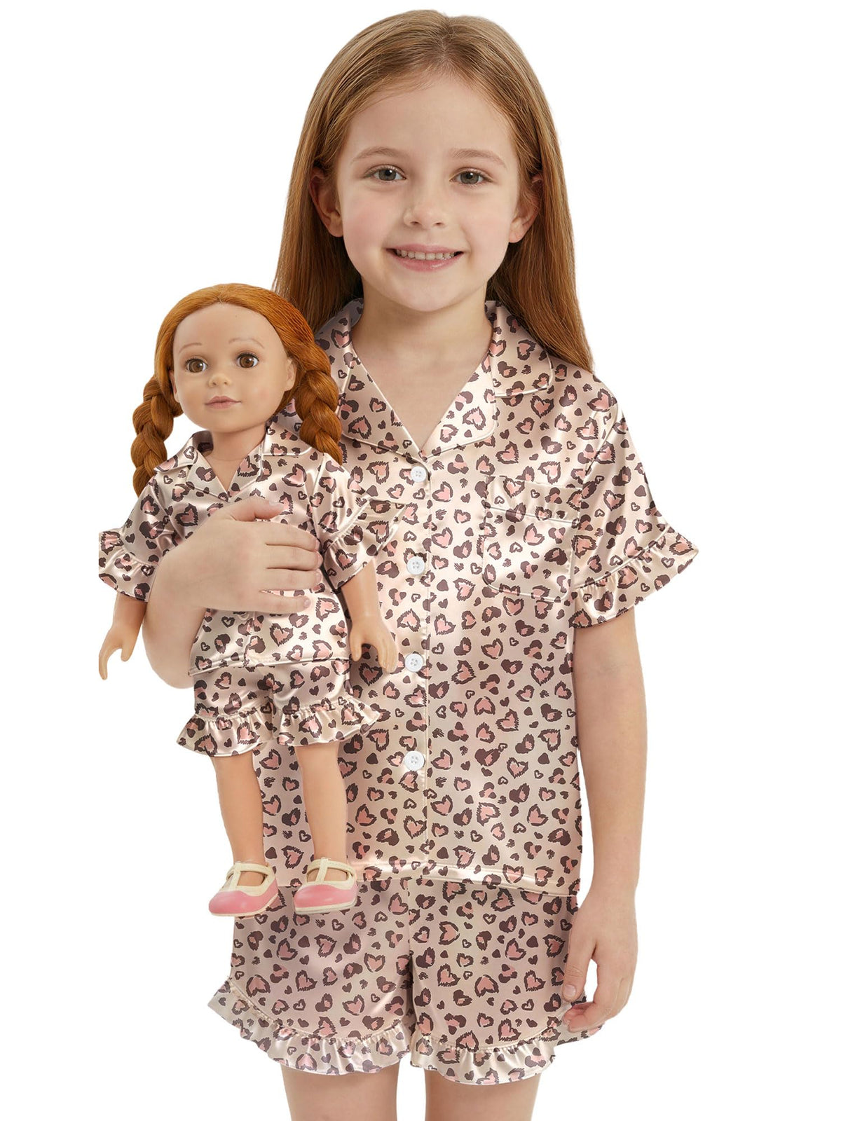 ICOSY Matching Doll and Girls Pajamas, Satin Pjs for 18" Doll and Kid 3-10Y