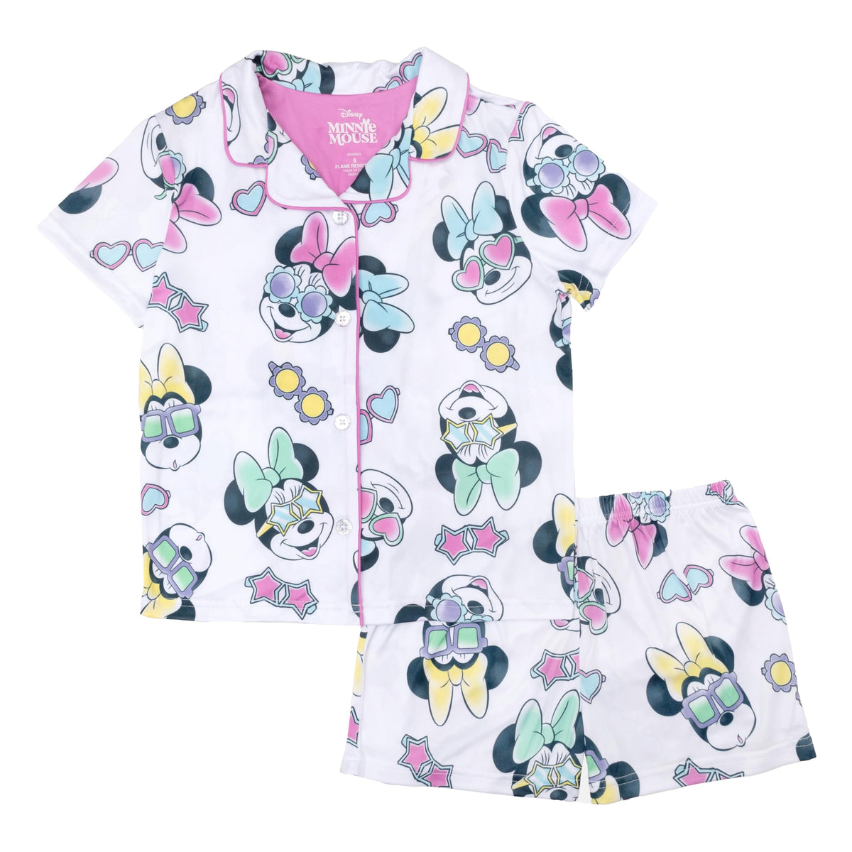Disney Minnie Mouse Girls' 2-Piece Loose-fit Button Down Matching Pajama Set, Soft & Cute for Kids