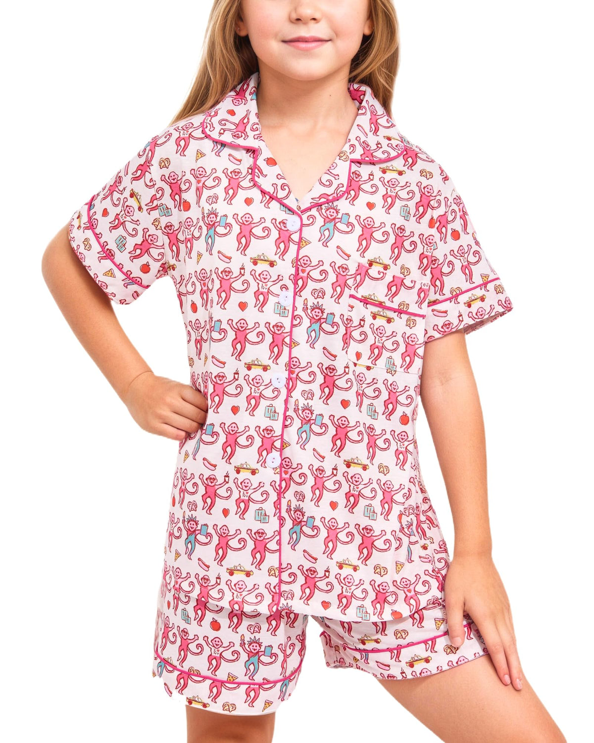 Girls Pajamas Sets, Kids Monkey Button Down Sleepover Loungewear