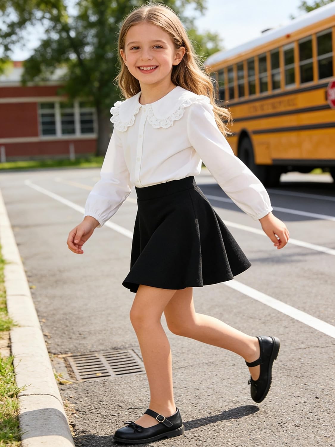 Girls Solid Skater Skirt High Waist Flared A-Line Mini Casual Skirt
